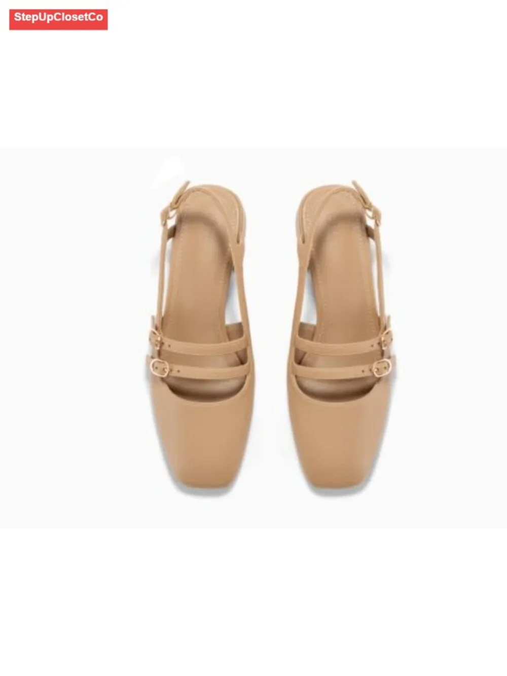 Women's Mary Jane Chunky Low Heels Slingback Pumps Closed Square Toe Faux